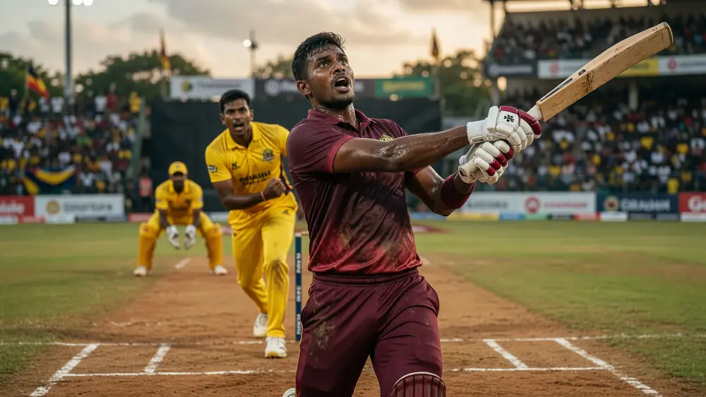Batter drives through the off side during a professional T20 cricket match with the field set close